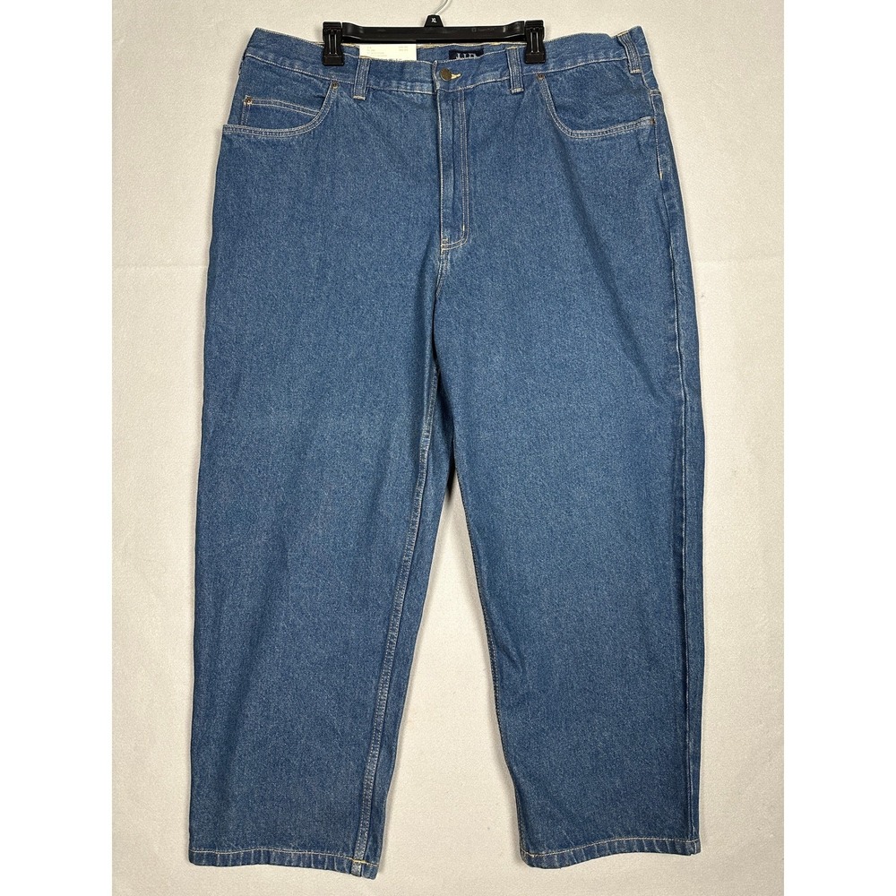 Harbor Bay Jeans Mens 44x28 Loose Fit Tapered Leg Blue Denim Pocket Outdoor NEW